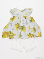 [ベビー・セット商品]ミモザバードプリント半袖チュニックパンツセット/グレー