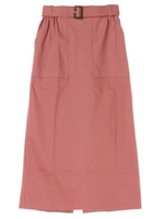 ・ベルト付きナロ-ミモレスカート/サーモンピンク