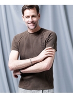 ／／リンクスラグランショートスリーブニット/カーキ(180)