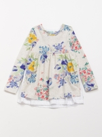 ［ジュニアサイズ］ブリリアントチューリッププリント長袖チュニックトレーナー/ライトグレ-