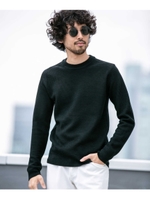 《WEB限定》シルケット鹿の子編みクルーネックニット/ブラック(010)