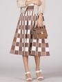 《手洗い可能》チェックジャガード配色ニットフレアスカート/ブラウン