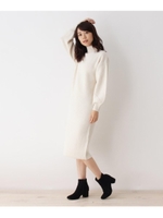 【42(LL)WEB限定サイズ】ボトルネック畦ニットワンピース/ライトベージュ(051)