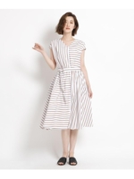 【Lサイズあり/洗える】ストライプワンピース/オフホワイト(303)