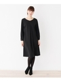 【M-LL/洗える/セレモニー/通勤】Ｗクロス袖パ−ル調ワンピース/ブラック(019)