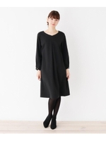 【M-LL/洗える/セレモニー/通勤】Ｗクロス袖パ−ル調ワンピース/ブラック(019)