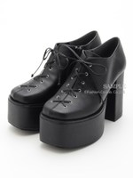 【R&E】レースアップ厚底ブーティ/ブラック