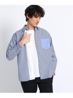 【Sサイズ〜】ストライプブロッキングシャツ/ネイビー(393)