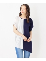 【WEB限定サイズ・04（LL)あり】切り替えアシメストレッチプルオーバー/ネイビー(593)