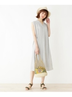 【WEB限定サイズあり】ボリュームフレアノースリワンピース/ブラック(319)