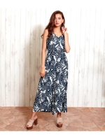 【anap Latina】 リーフ柄バッククロスオールインワン/ネイビー(018)