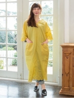 【カヤ】カットワークレースVネックワンピース/イエロー