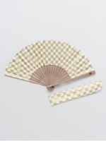 【カヤ】紳士用 金市松扇子 袋付き/ホワイト