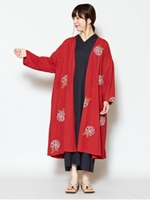 【カヤ】椿刺繍ロングカーディガン/レッド