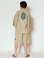 【チャイハネ】オルテガ柄刺繍メンズ甚平/ベージュ