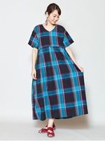 【チャイハネ】チェック柄ハーフスリーブワンピース/ブラック