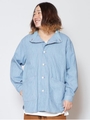 【チャイハネ】ヒッコリー×デニムバンドカラーMEN'Sシャツ/ライトブルー