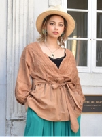 【チャイハネ】花刺繍カシュクール風リボンブラウス/ベージュ