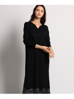 【ハンドウォッシュ】キーネックサイドリブニットカーデ/ブラック(019)