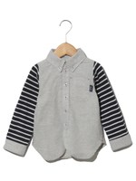 【ベビー】ボーダースリーブボタンダウンシャツ/グレー