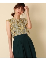 【手洗い可】楊柳フラワーフリルブラウス/イエロー(132)