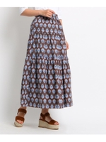 【洗える/GISELe6月号掲載】アフリカンバティック柄マキシ丈スカート/ダークブラウン(143)