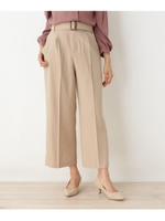 【洗える・34(SS)、42(LL)WEB限定サイズ】 ベルテッドツイルワイドパンツ/ベージュ(052)