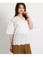 【洗える】5分袖刺しゅうブラウス/オフホワイト(103)