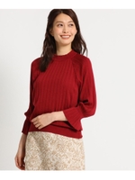 【洗える】ニットプリーツフリルカラープルオーバー/ボルドー(064)