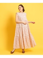 【洗える】フラワーマキシワンピース/ライトオレンジ(166)