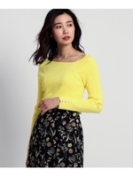 【洗える】袖ボタンリブニット/レモンイエロー(031)