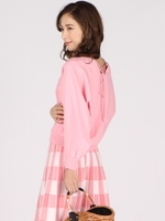 【大きいサイズ】《手洗い可能》バックレースアップドルマンニット/ピンク