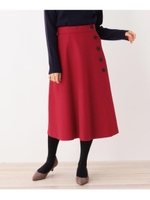 【大きいサイズあり・13号・15号】サイドボタンミモレ丈スカート/ワインレッド(063)