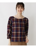 【大きいサイズあり・13号・15号】ライトチェック袖リボンシャツ/パープル(383)