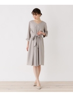 【大きいサイズあり・１３号・１５号】ウエストリボンワンピース/ライトベージュ(051)