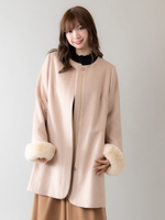 ★2WAY★エコファー付ノーカラーコート（9R06-10008）/ベージュ