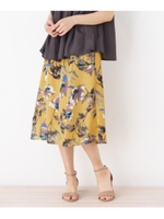◆【大きいサイズあり・13号・15号】配色フラワー総柄スカート/マスタード(133)