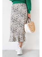 ◆モードフラワー裾フレアIラインスカート/ベージュ×フラワー1(041)