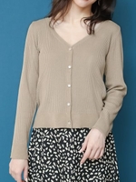 Ｖネックリブニットカーディガン/ベージュ