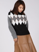 アーガイルニット/ブラック