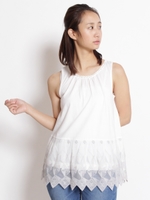 アフリカン幾何学刺しゅうチュールレース×天竺ノースリーブ/ホワイト
