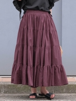 インド綿ティアードフレアマキシスカート/ワインレッド