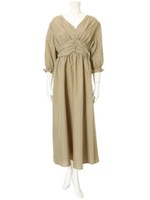 ウエストギャザーロングワンピース/ベージュ