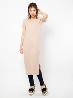 カットリブ後ろスカーフ付きOP/キャメル