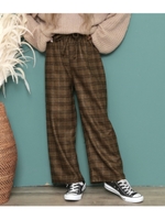 グレンチェックワイドパンツ/ブラウン(015)