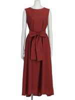 コットンペーパーローンベルト付ロングワンピース/レッド