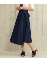 サイドリボン巻きフレアデニムス/インディゴ(021)