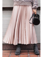 サテンプリーツフレアスカート/ベージュ(040)