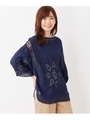 サン刺繍ブラウス/ネイビー(093)