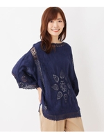 サン刺繍ブラウス/ネイビー(093)